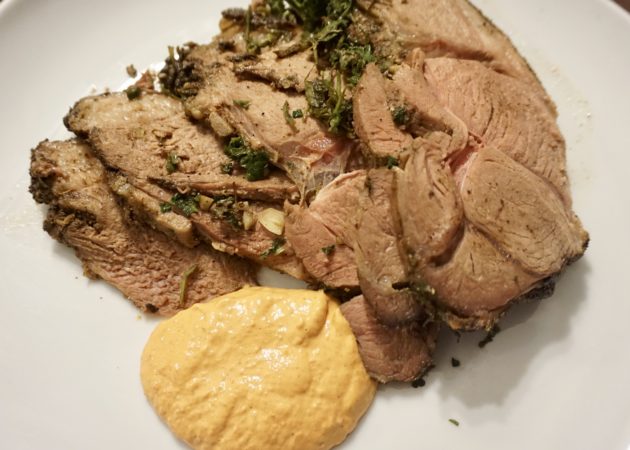 Moroccan Spiced Leg of Lamb with Roasted Pepper Aioli
